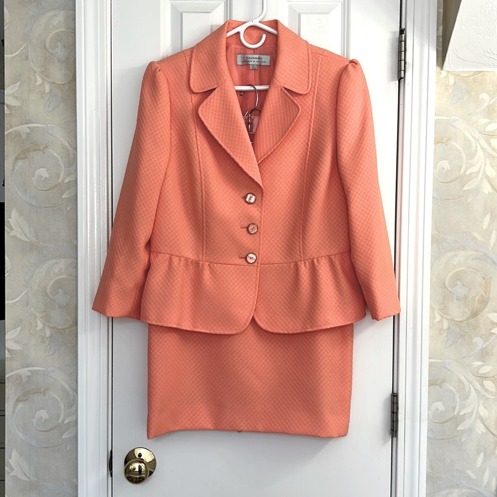 Tahari ASL Peach Blazer & Skirt Set